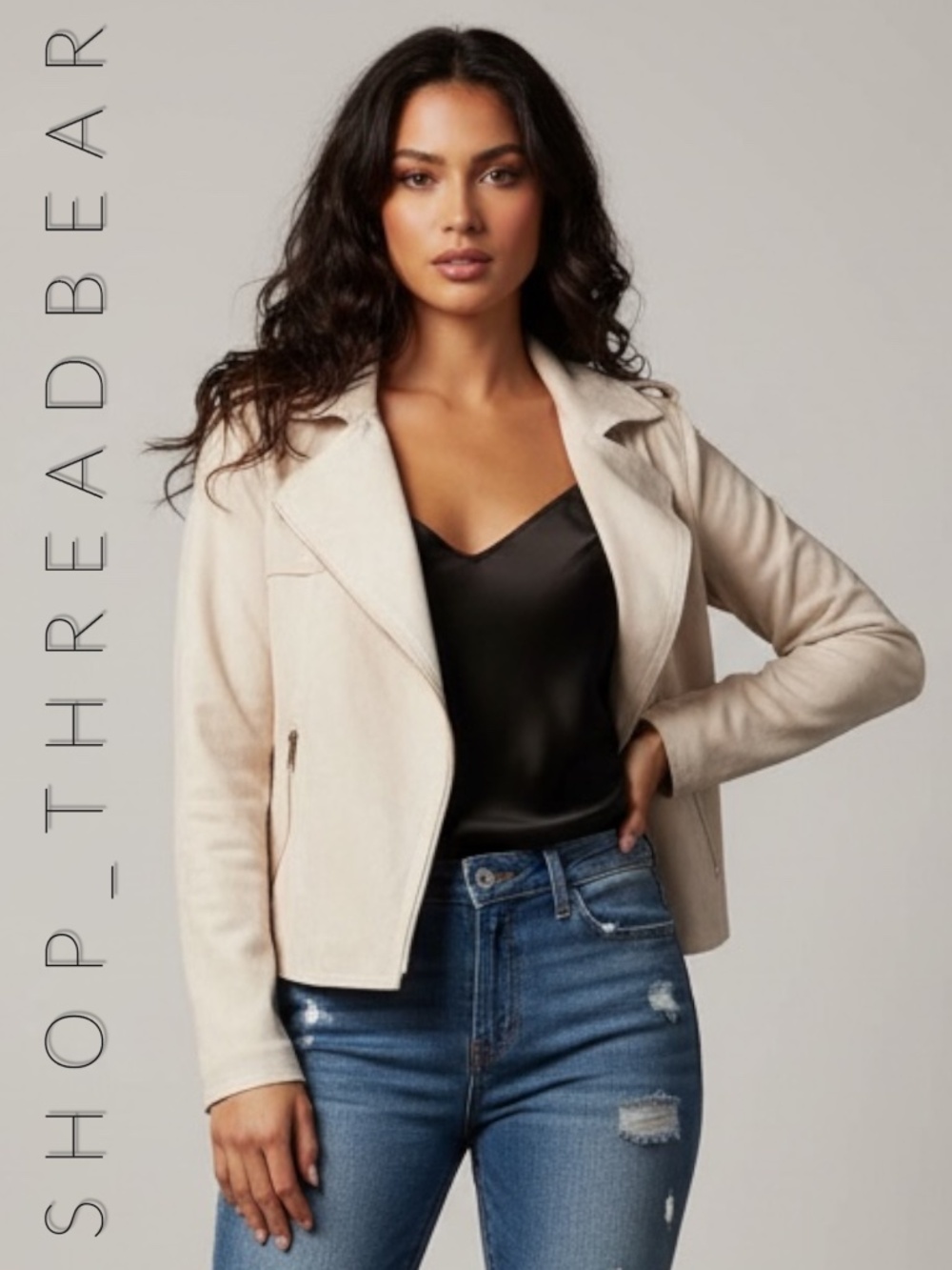 NWT [Philosophy] Bone Faux Suede Jacket Tan Open Vegan Leather Moto Coat | Small
